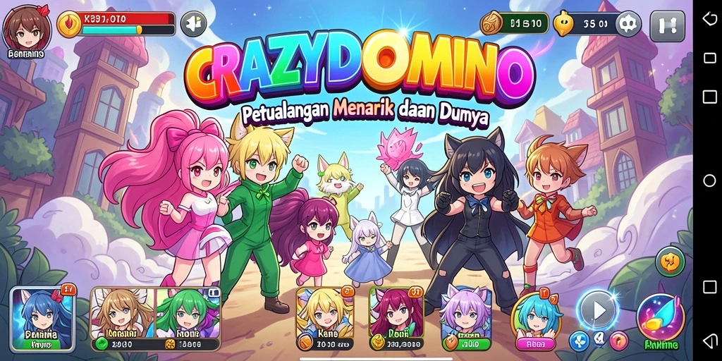 Tampilan gameplay menarik dan karakter anime penuh warna di CRAZYDOMINO.