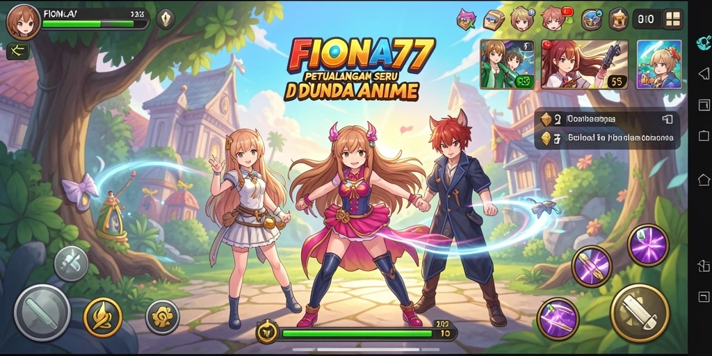 Tampilan screenshot utama FIONA77 menampilkan karakter anime dalam aksi pertarungan.