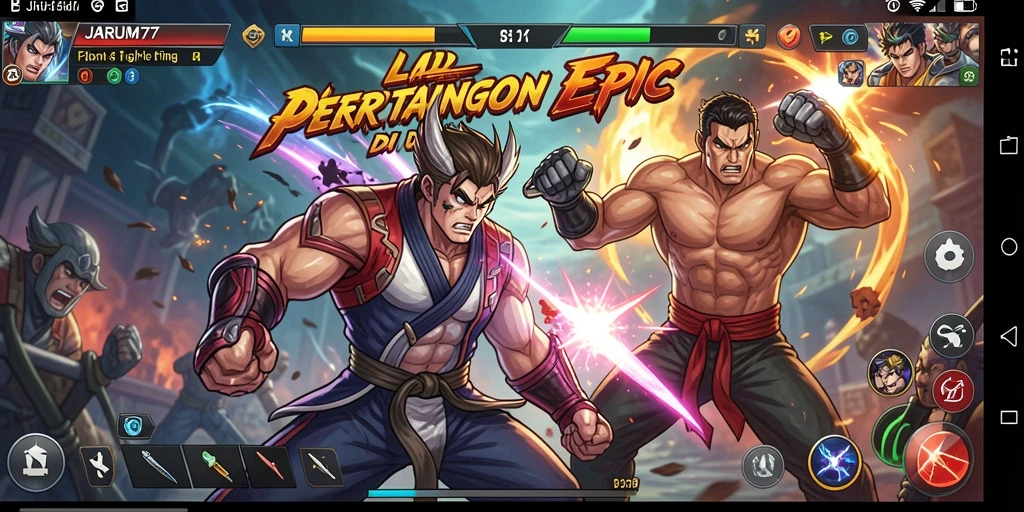 Tampilan gameplay seru dengan aksi pertarungan intens di JARUM77.