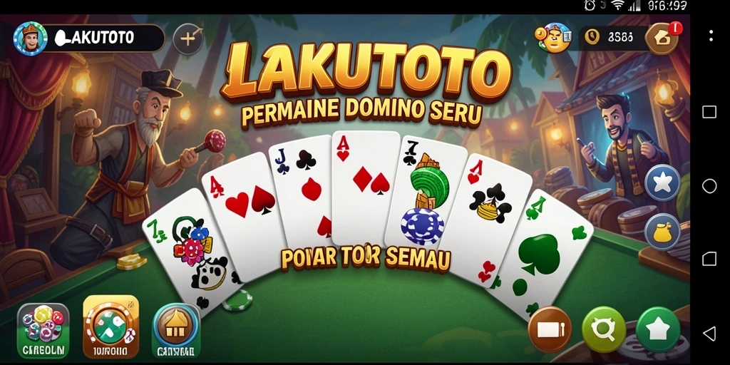 Screenshot gameplay LAKUTOTO menunjukkan pertempuran domino yang seru.