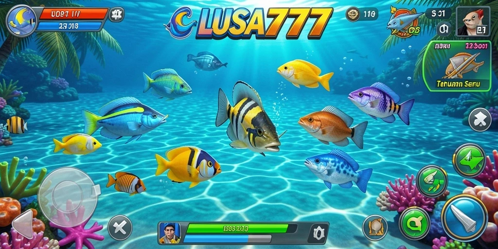 Screenshot gameplay LUSA777 dengan aksi Tembak Ikan yang mendebarkan.