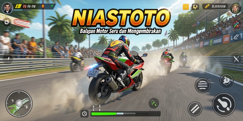 Gameplay seru NIASTOTO dengan balapan motor yang menegangkan.