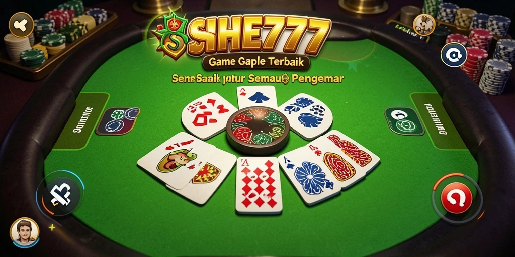 Screenshot gameplay SHE777 dengan tampilan seru permainan Gaple.