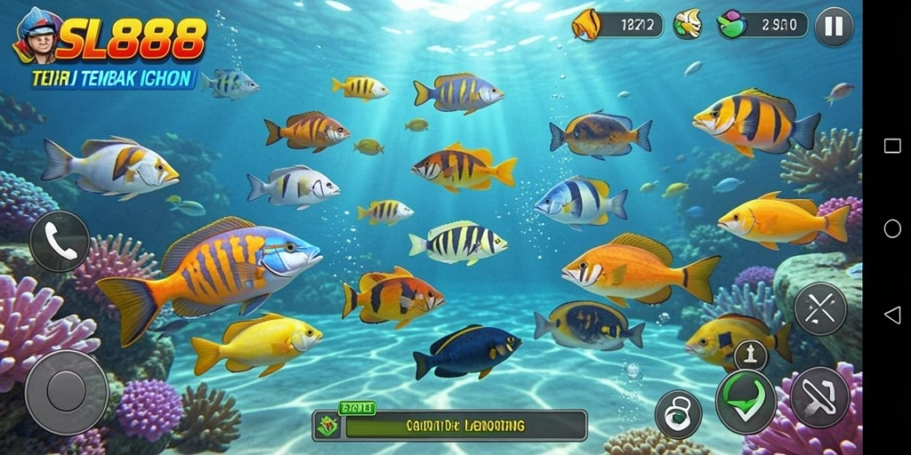 Screenshot gameplay <strong>SL888</strong> menampilkan aksi menembak ikan yang seru.