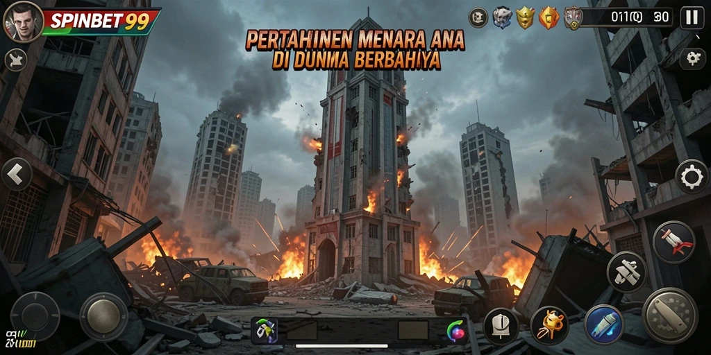 Tangkapan layar gameplay SPINBET99 yang menunjukkan pertahanan menara yang strategis.