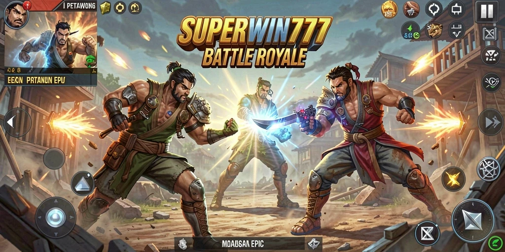 Tangkapan layar SUPERWIN777 menampilkan aksi seru dalam pertempuran Battle Royale.